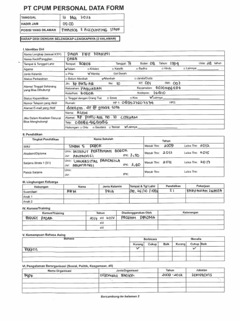 Candidate Personal Data Form | PDF
