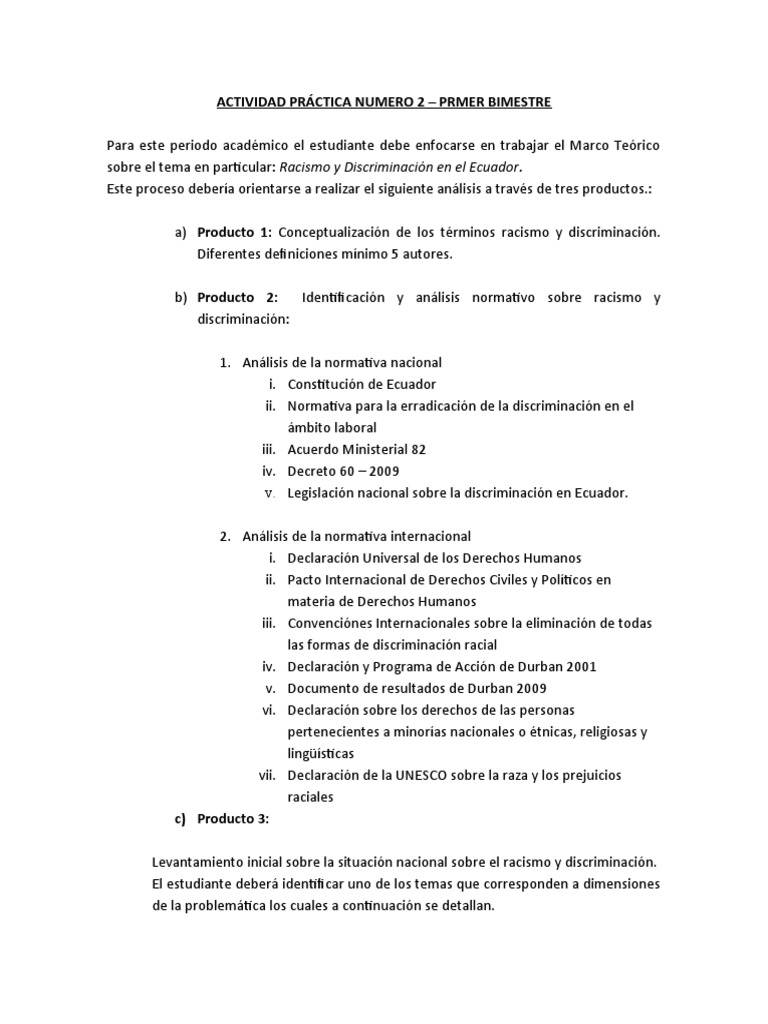 ACTIVIDAD PRÁCTICA NUMERO 2 | PDF | Racismo | Discriminación y ...