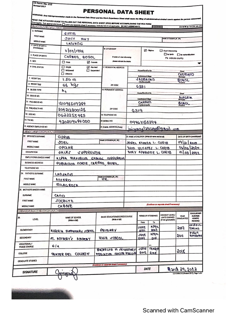 PERSONAL DATA SHEET | PDF