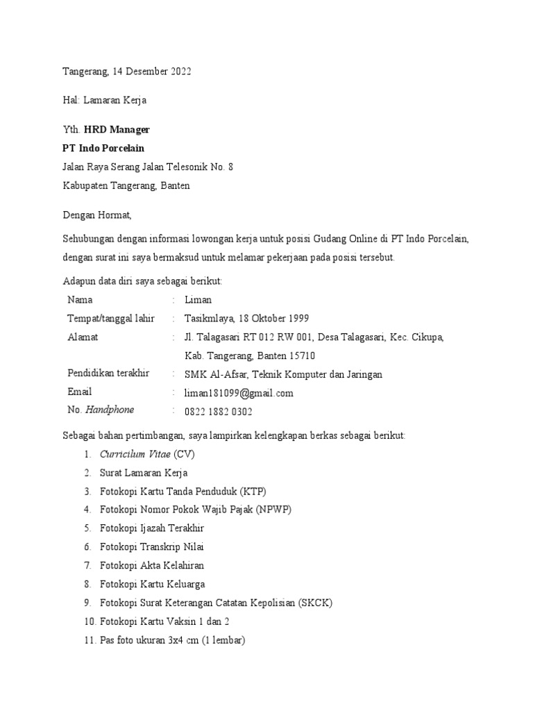Surat Lamaran Kerja | PDF