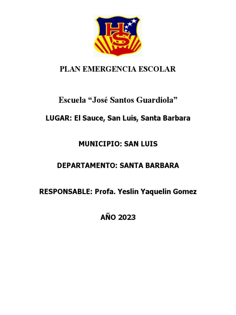 Plan de Emergencia Escolar 2023 | PDF