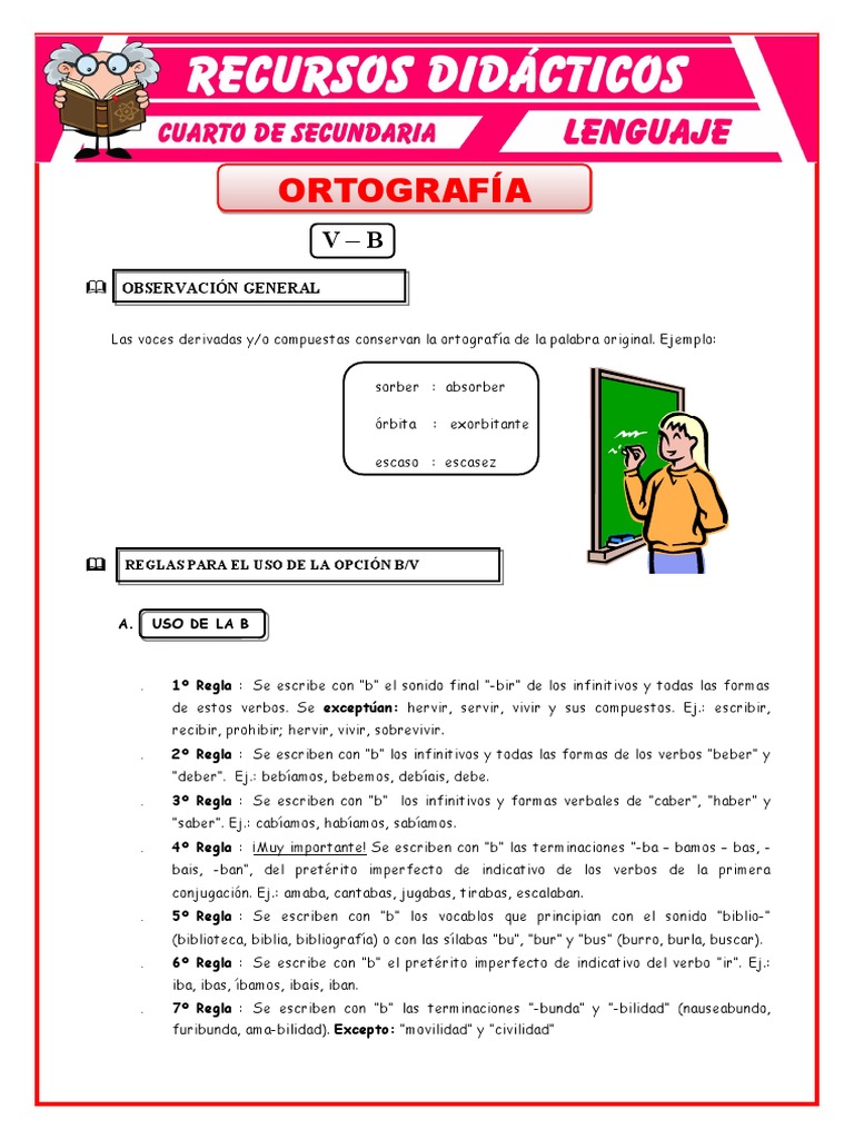 Uso de La B y V para Cuarto de Secundaria | PDF | Verbo | Sintaxis