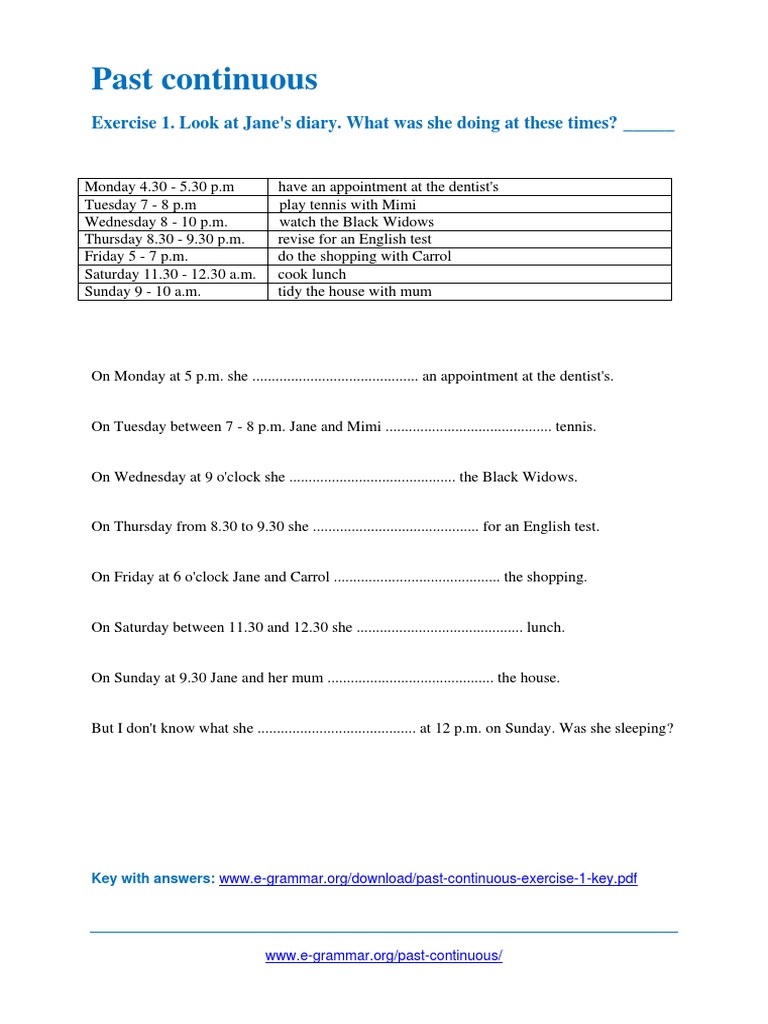 Past Continuous Exercise 1 | PDF