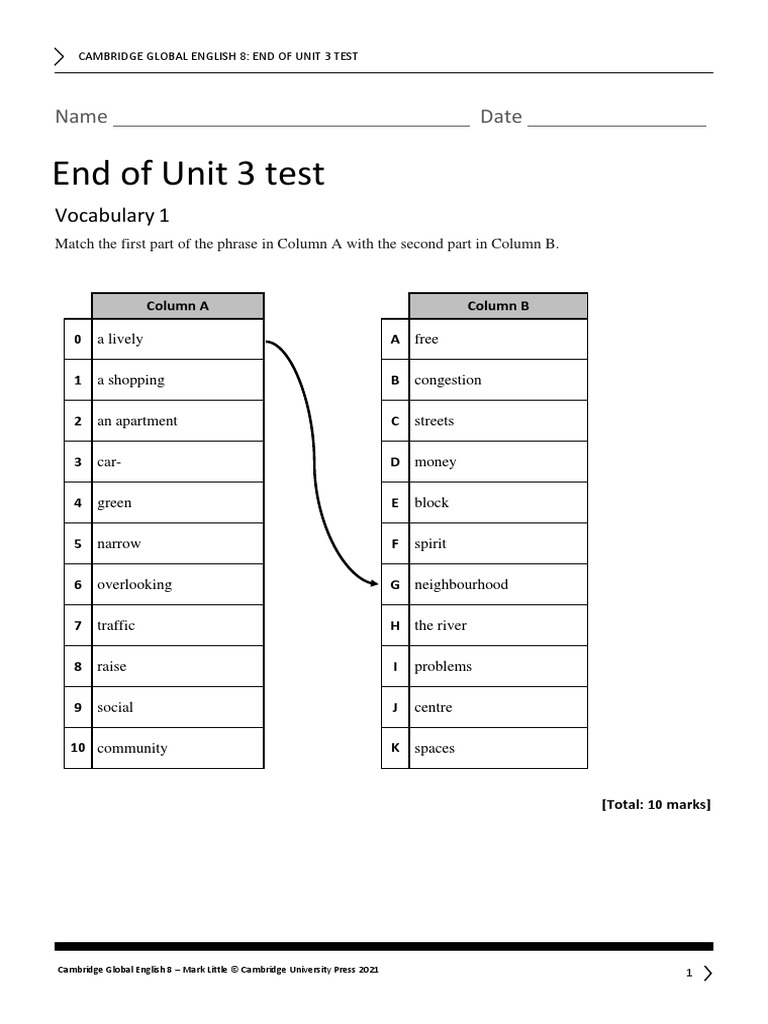 Cambridge Global English 8: Unit 3 Test | PDF