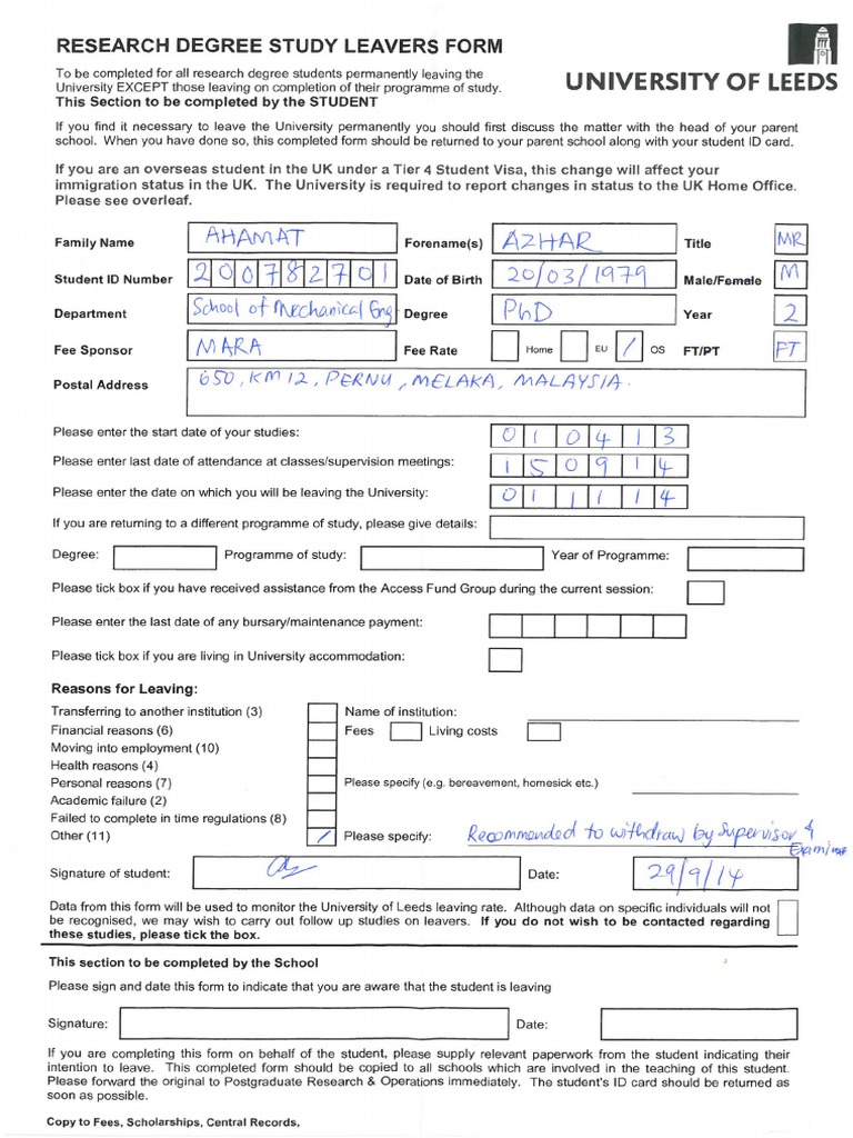 Leavers Form PDF