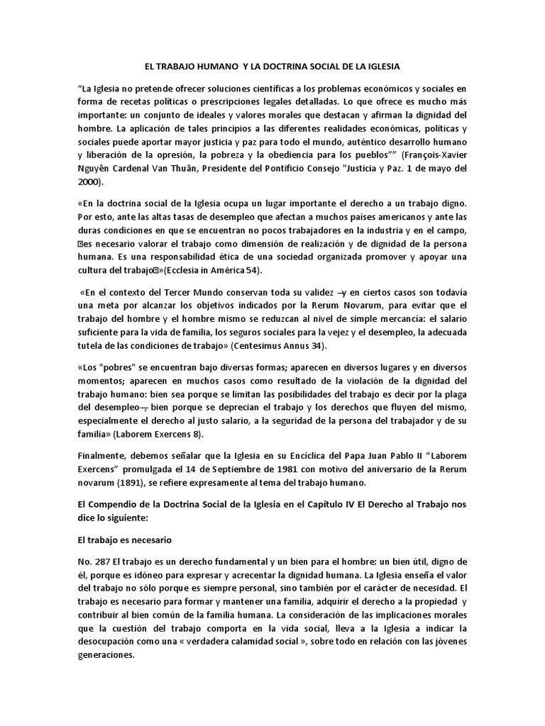 Trabajo Digno y Doctrina Social de la Iglesia | PDF | Doctrina social ...