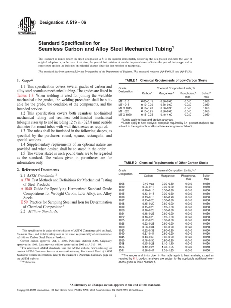 Seamless Carbon and Alloy Steel Mechanical Tubing Standard