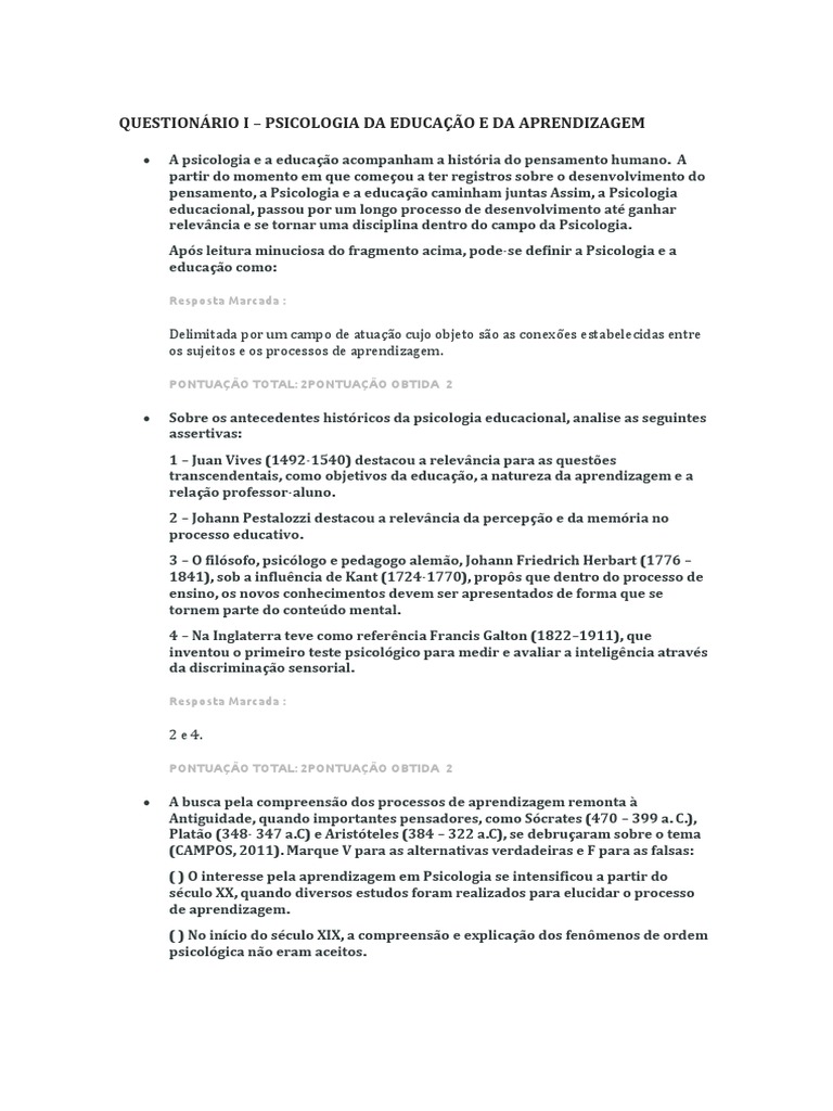 Psicologia da Educação e Aprendizagem | PDF | Aprendizado | Psicologia