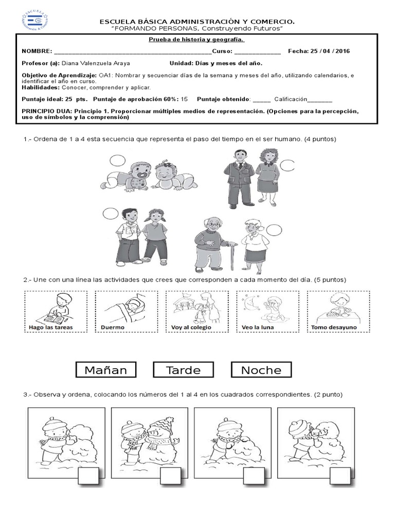 Prueba de Historia Dias de La Semana 1 | PDF | Calendario