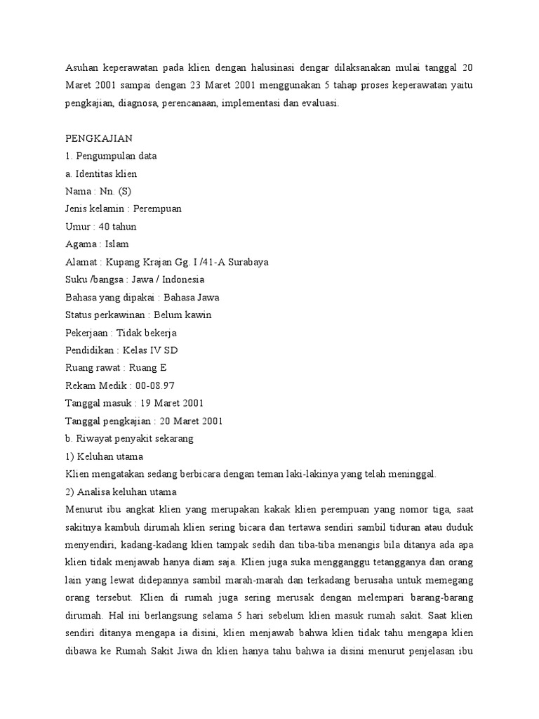 Contoh Kasus Halusinasi 2 | PDF | Pengembangan Diri | Kesehatan Holistik