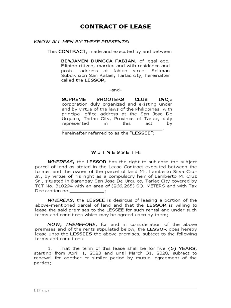 Contract of Lease Shooting Range Edited PDF Lease Natural