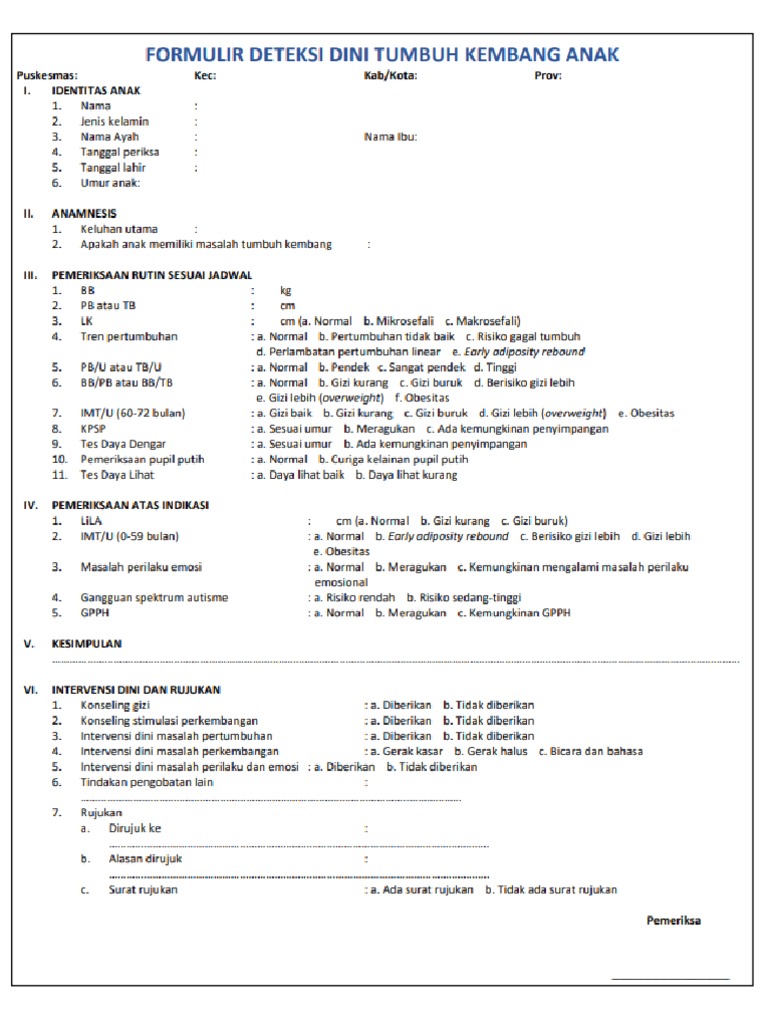 Formulir Deteksi Tumbuh Kembang Anak Pdf