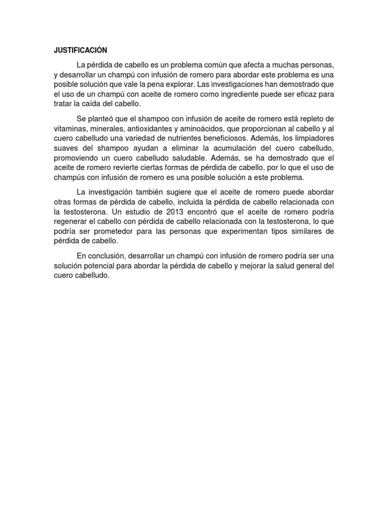 Justificación y Análisis de Factivilidad Shampoo de Romero PDF