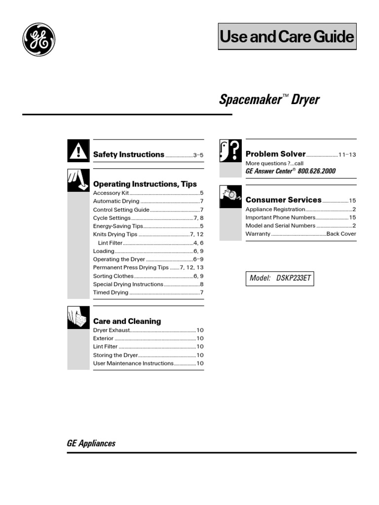 Use Andcare Guide Spacemaker Dryer PDF Clothes Dryer Washing Machine