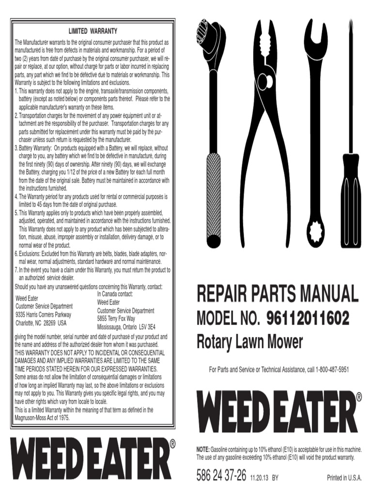Weed Eater Lawn Mower Warranty Guide | PDF | Screw | Lawn Mower
