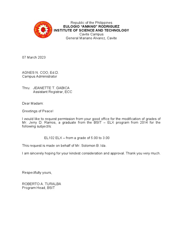 Grade Correction Request for Mr. Ramos | PDF