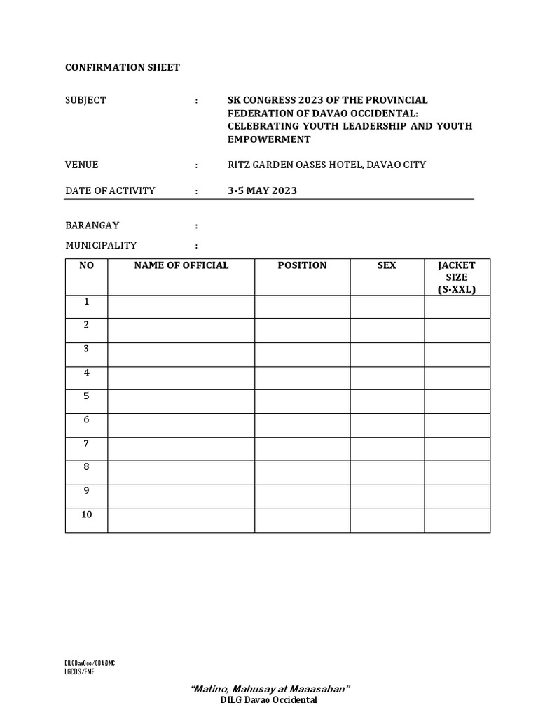 Confirmation Sheet SK | PDF