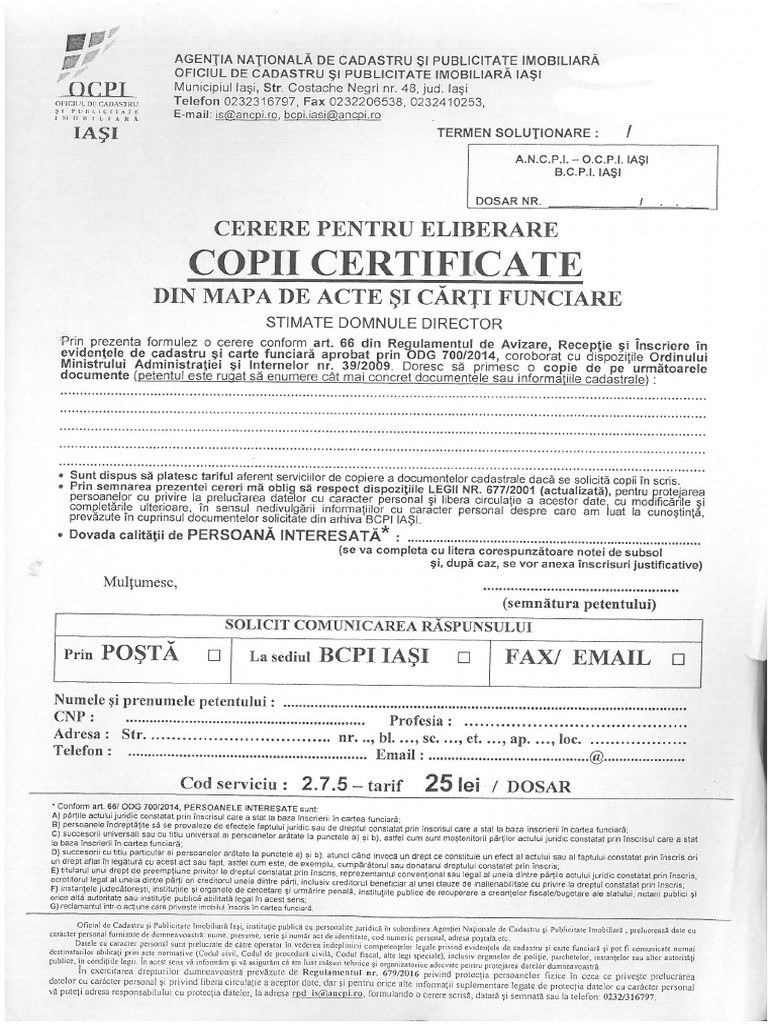 Eliberare Documente Ocpi Arhiva | PDF