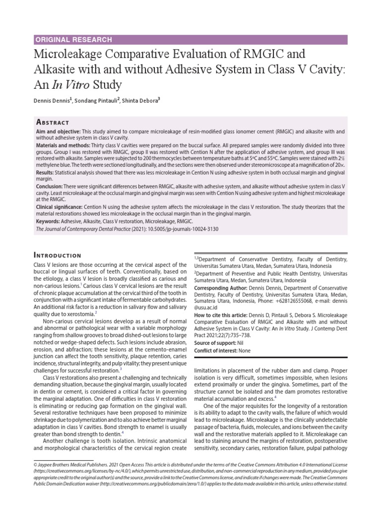 Microleakage Comparative Evaluation of RMGIC and | PDF | Art | Science ...