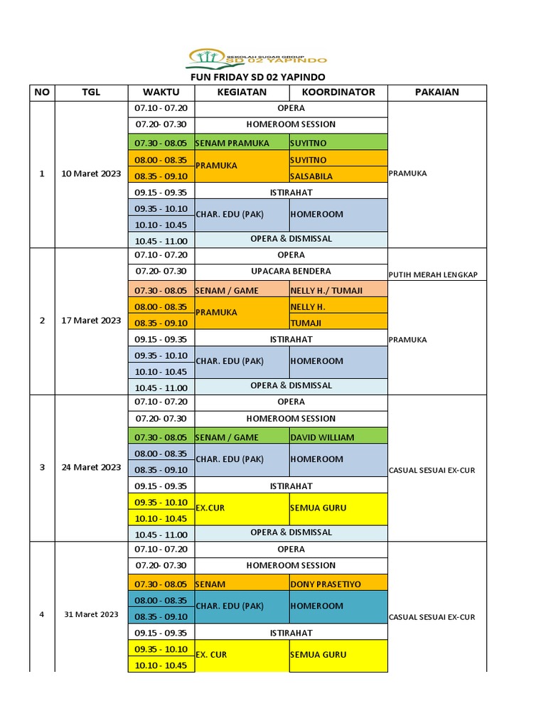 Fun Friday Activities Schedule 2023 | PDF