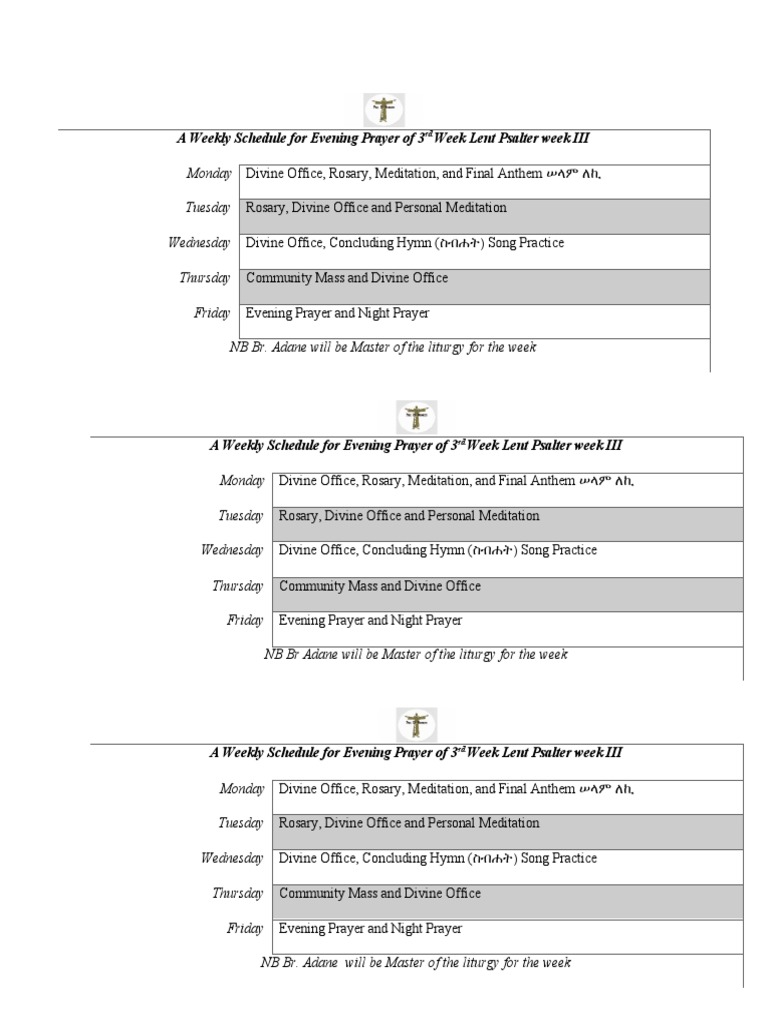 A Weekly Schedule for Evening Prayer II of 26th Sunday Psalter week II