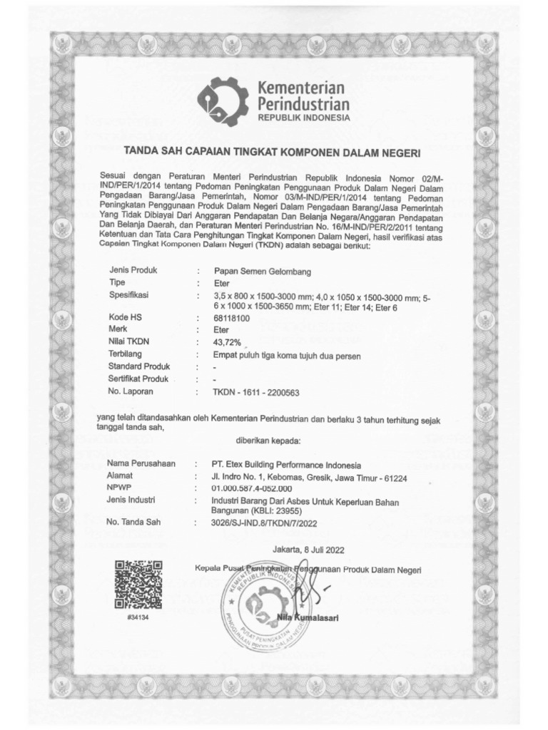 TKDN - Pt. Etex Building Performance Indonesia - Eter (Shared) | PDF