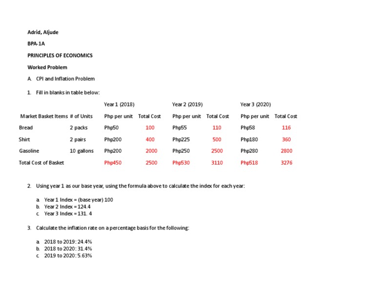 CPI and Inflation Calculation Worksheet | PDF | Technology & Engineering