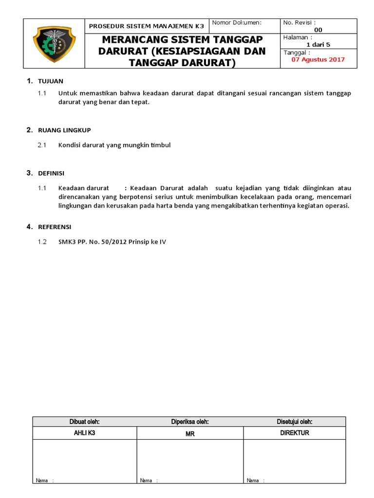Prosedur Tanggap Darurat K3 | PDF