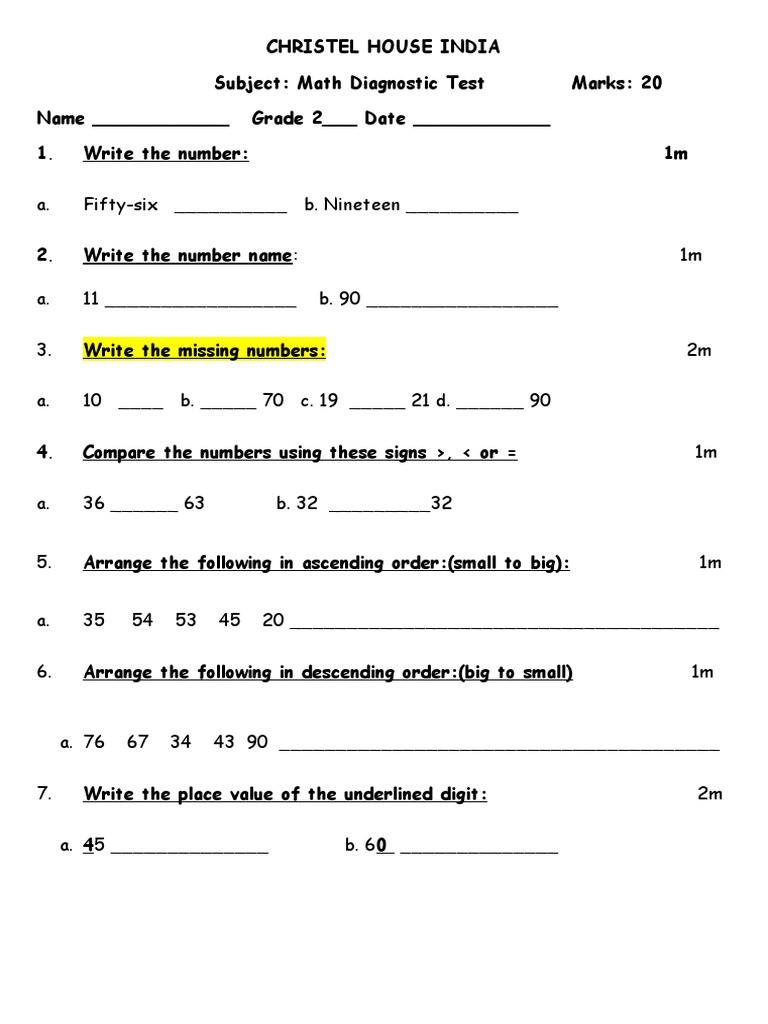 Diagnostic Test In Mathematics Grade 3