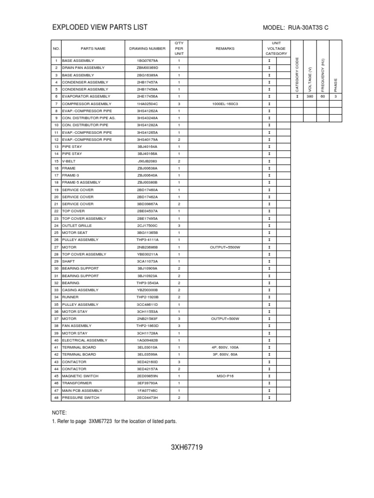 RUA-30AT3S Parts List Overview | PDF | Power (Physics) | Manufactured Goods