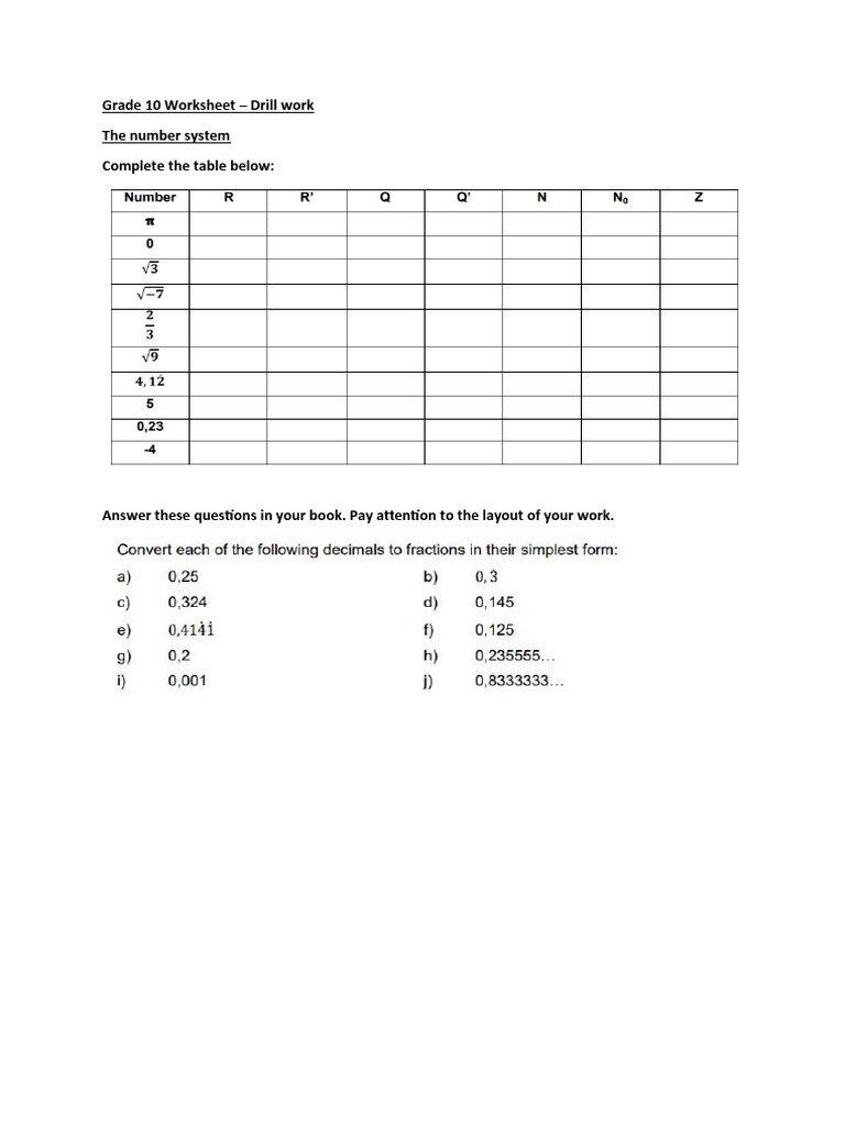 Grade 10 Worksheet | PDF