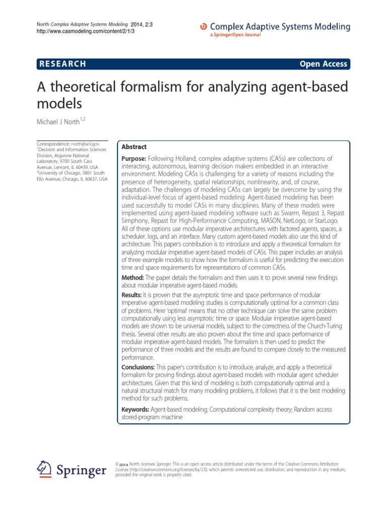A Theoretical Formalism For Analysing Agent Based Modeling Download