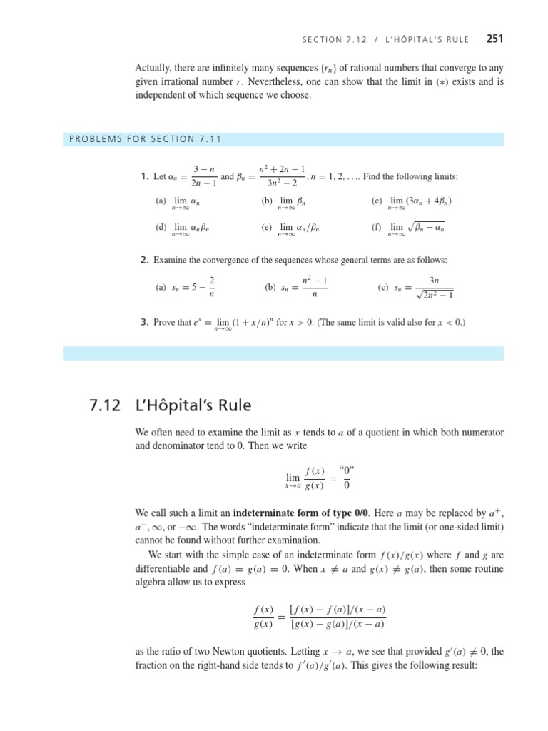 L'Hôpital's Rule and Limit Examples | PDF | Limit (Mathematics) | Sequence