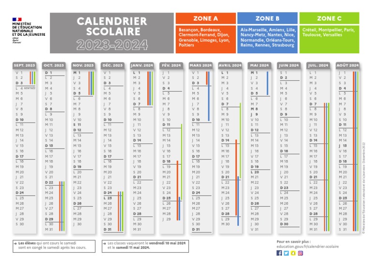 Calendrier scolaire 2023 2024