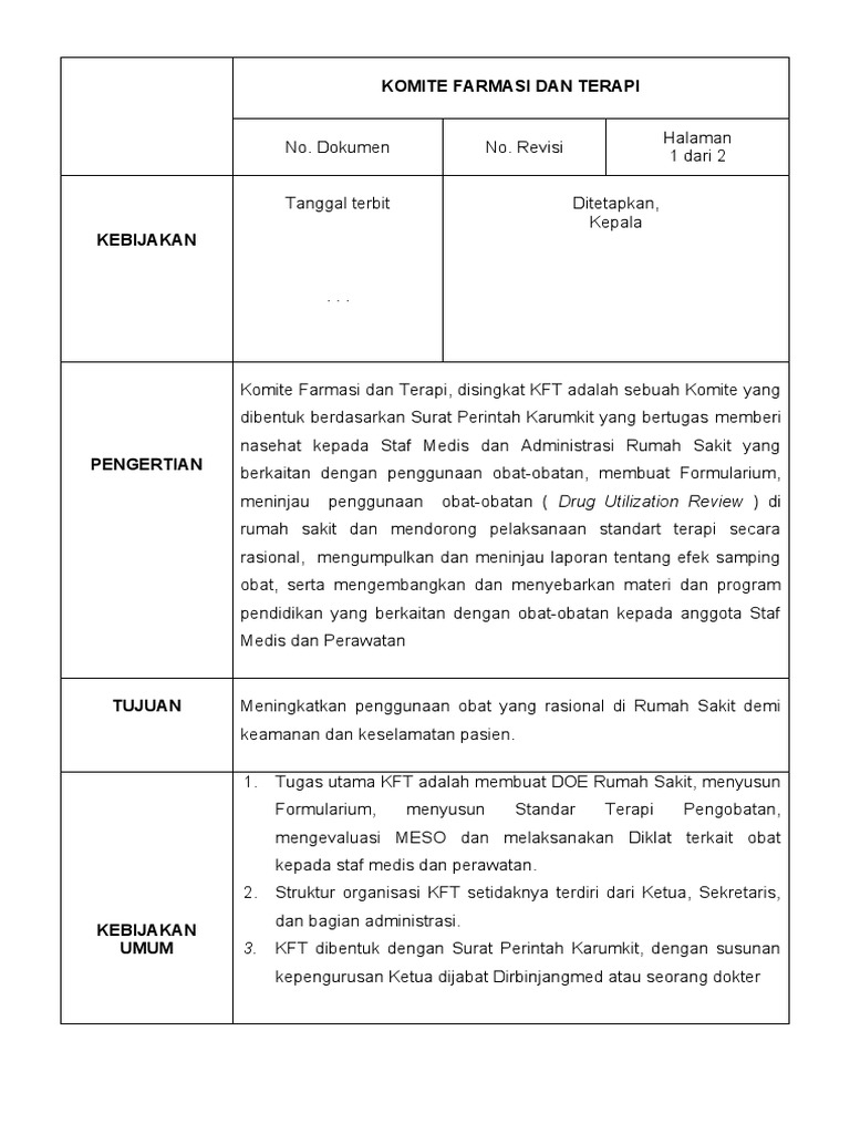 Pengertian dan Tugas KFT di RS | PDF