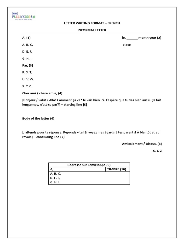 Format de lettre informelle en français | PDF
