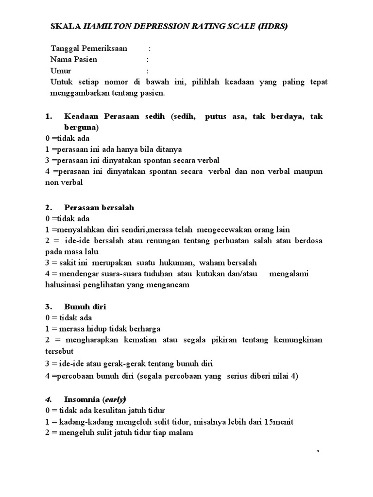 Skala Penilaian Depresi Hamilton | PDF