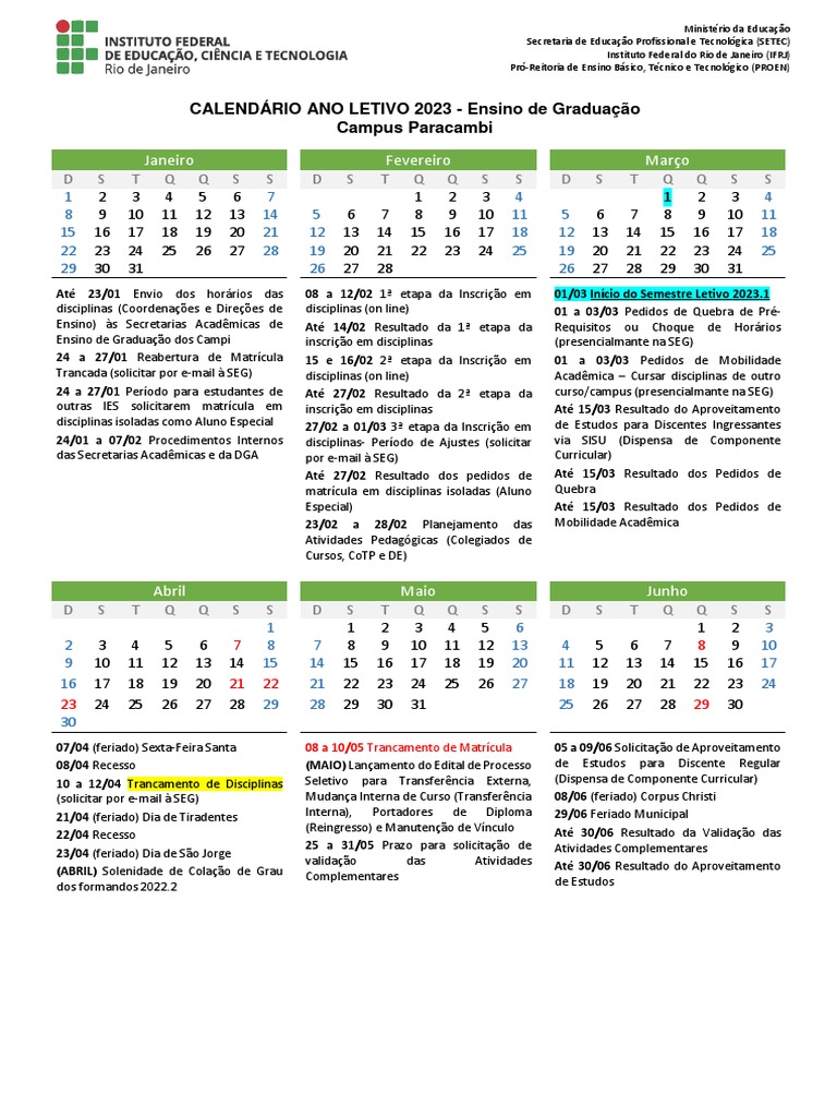 Calendario 2023 - Graduacao - Campus Paracambi