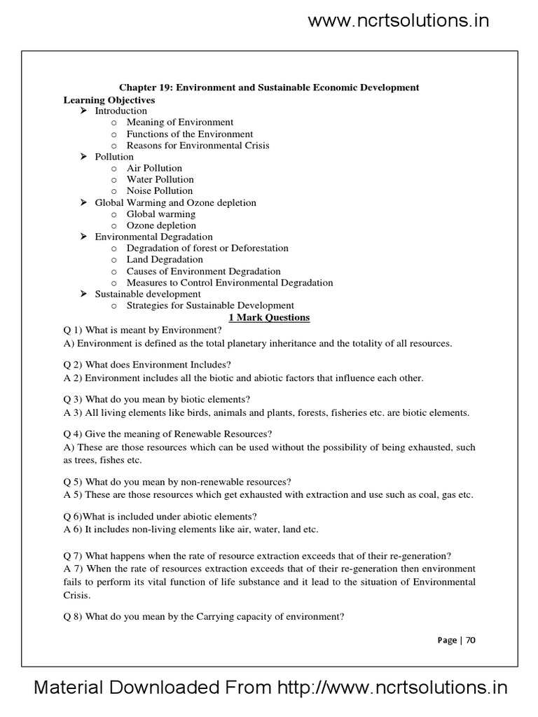 11 Economics Notes ch19 Environment and Sustainable Economic ...