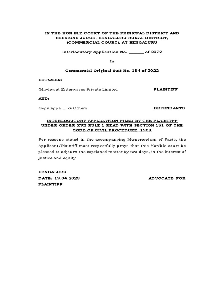 Adjournment Application PDF Advocate Judiciaries