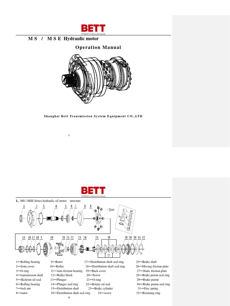 MS Hydraulic Motor Operation ManualEnglish PDF Bearing (Mechanical