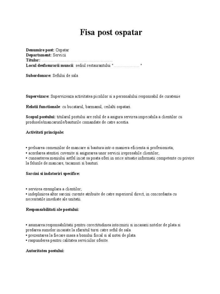 Fisa Ospatar | PDF