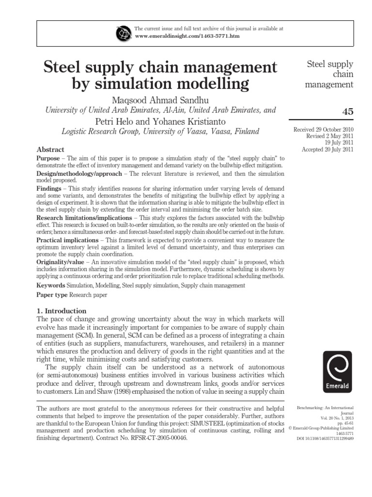 Steel Supply Chain Management by Simulation Modelling | PDF | Supply ...