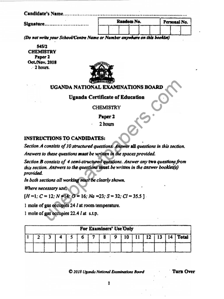 UCE Chemistry 2018 Paper 2 PDF Aqueous Solution Hydroxide