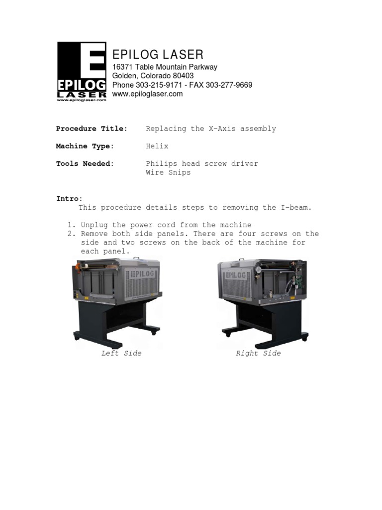 Epilog Laser Helix Replacing Instructions X Axis | PDF | Science ...