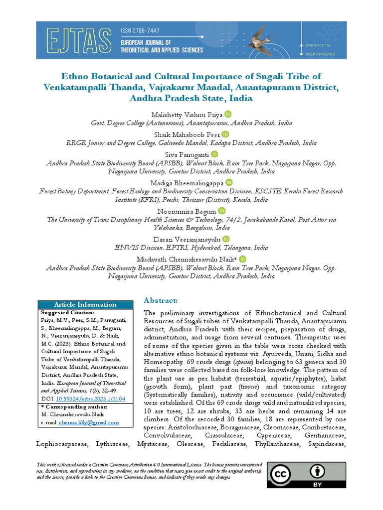 Ethnobotanical Insights of Sugali Tribe | PDF | Science & Mathematics