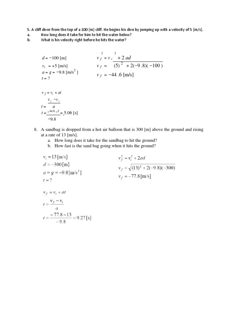 Free Fall Calculations and Examples | PDF | Science & Mathematics