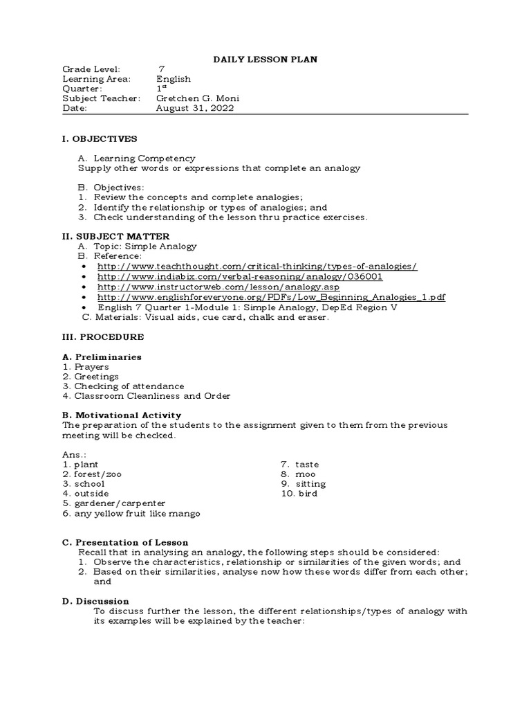 Supply Other Words Or Expressions That Complete An Analogy Pdf