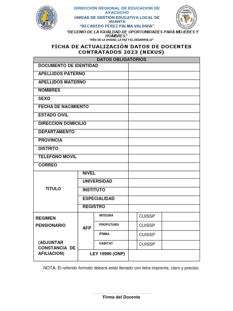 Contrato y Datos de Docentes 2023 | PDF | Parentesco | Maestros