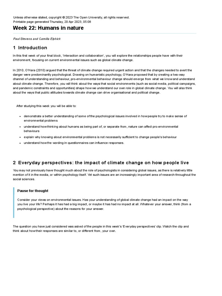 Week 22 - Humans in Nature - View As Single Page | PDF | Climate Change ...